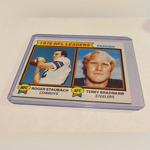 Roger Staubach/Terry Bradshaw 1978 Passing Leader Topps Football Card Vintage
